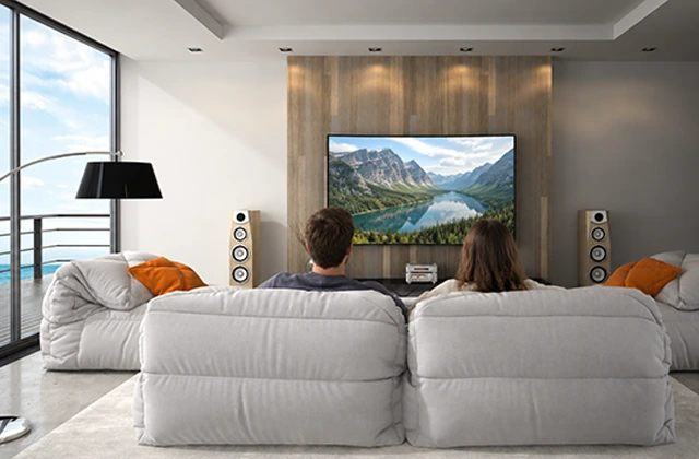 Dnevni boravak s velikim televizorom i multiroom audio/video sustavom