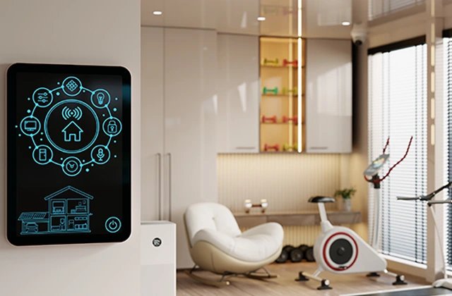 Wall-mounted KNX thermostat in a modern interior